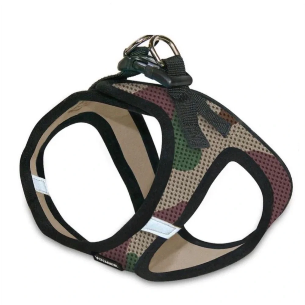 VOYAGER Dog Harness Camouflage Mesh Black Trim Buckle Double Rings Small Dog